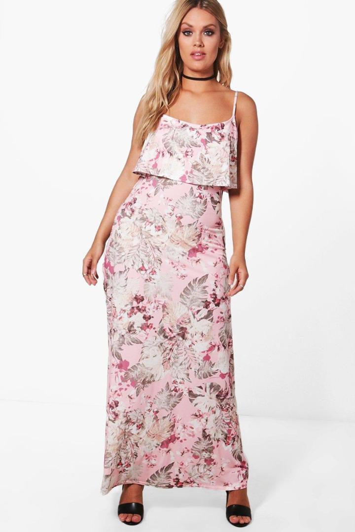 Boohoo Plus Skye Double Layer Floral Maxi Dress Multi