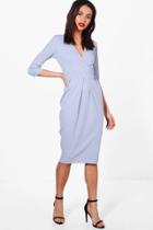 Boohoo Erina Wrap Over Tailored Midi Dress Grey
