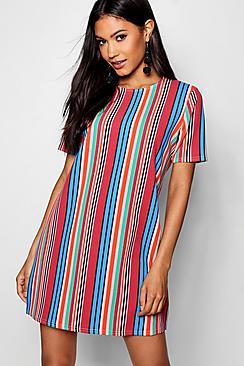 Boohoo Abi Striped Short Sleeve Shift Dress