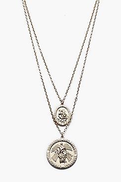 Boohoo Double Saint Emboss Coin Necklace