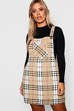 Boohoo Plus Check Pinafore Dress