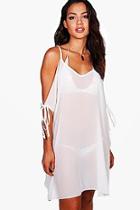 Boohoo Evie Tie Sleeve Cold Shoulder Beach Dress