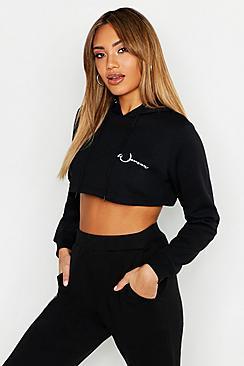 Boohoo Woman Embroidered Cropped Hoody