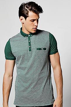 Boohoo Geo Front Button Down Jersey Polo