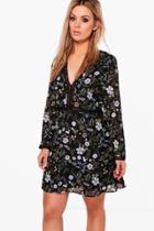 Boohoo Plus Hannah Floral Plunge Neck Shift Dress Multi