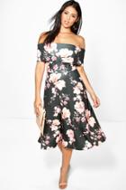 Boohoo Kim Floral Bardot Midi Skater Dress Multi