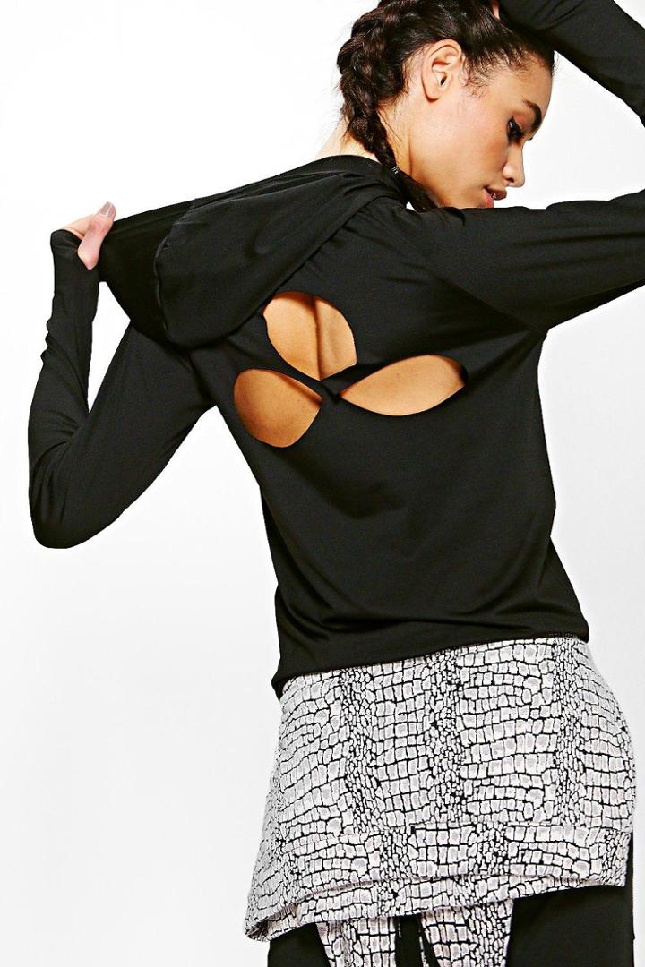 Boohoo Gracie Fit Teardrop Cut Out Running Hoody Black
