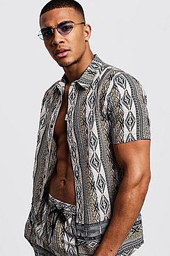 Boohoo Aztec Border Print Short Sleeve Shirt