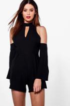 Boohoo Tall Marris High Neck Cold Shoulder Playsuit Black