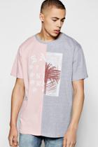Boohoo Oversized Spliced T Shirt With Chest Print Pink