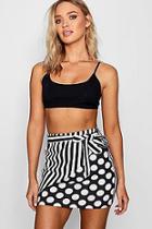 Boohoo Carrie Spot & Stripe Wrap Tie Mini Skirt