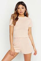 Boohoo Lettuce Hem Rib Short Set