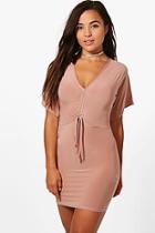 Boohoo Petite Demi Ruched Front Slinky Dress