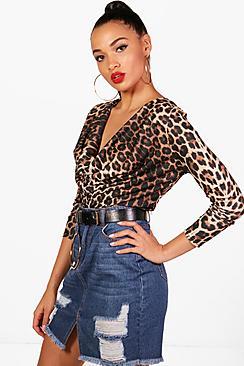 Boohoo Jessica Cowl Neck Leopard Print Top