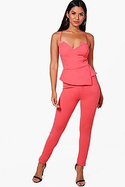 Boohoo Maya Peplum Style Skinny Leg Jumpsuit