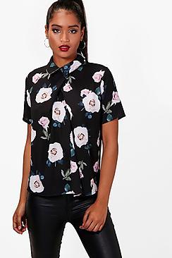 Boohoo Emma Short Sleeve Floral Chiffon Blouse