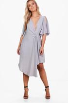 Boohoo Plus Sarah Wrap Woven Occasion Dress Grey