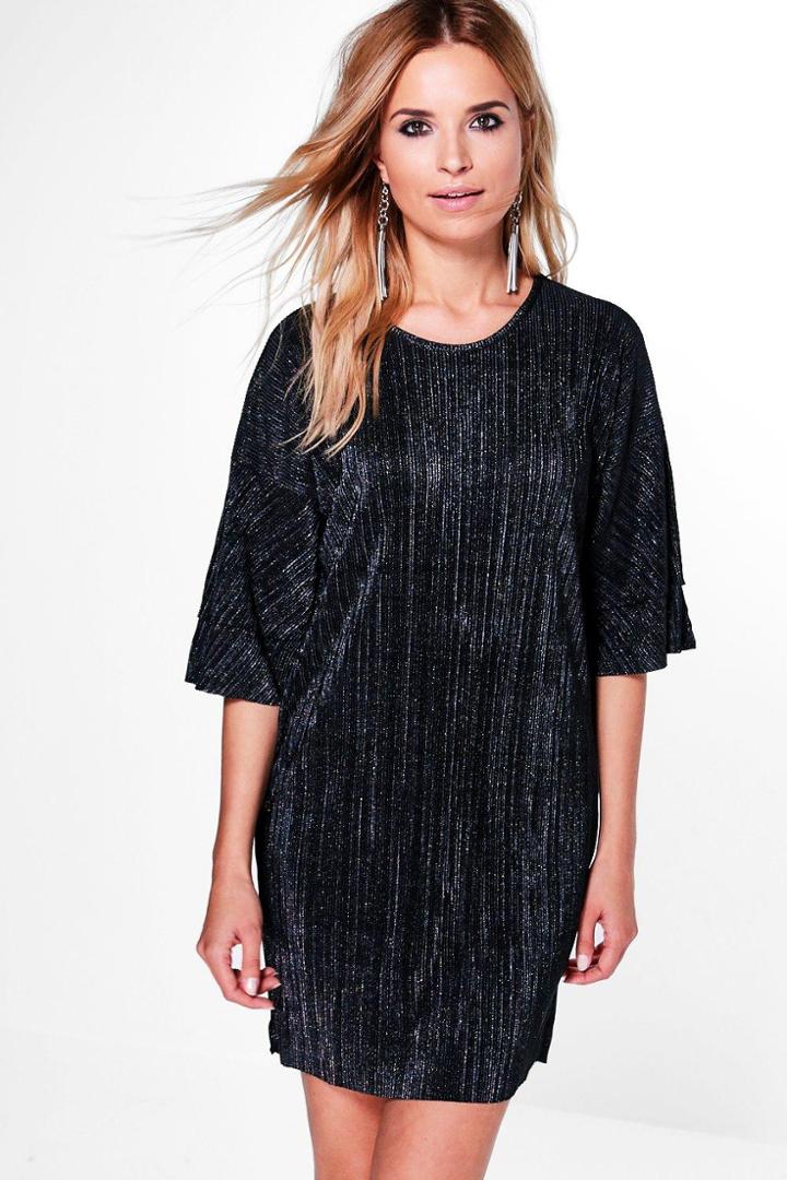 Boohoo Marie Tiered Sleeve Shift Dress Black