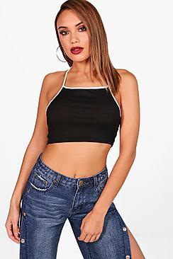 Boohoo Amy Contrast Binding Rib Crop