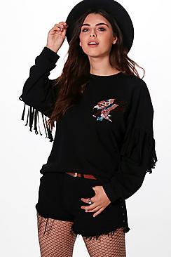Boohoo Plus Carla Fringe Embroidered Sweat