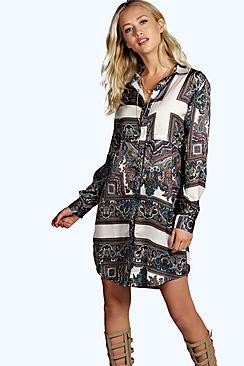 Boohoo Carina Paisley Shirt Dress