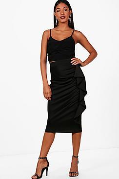 Boohoo Evie Scuba Frill Detail Midi Skirt