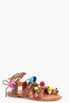 Boohoo Melody Pom & Coin Embellished Sandal Tan
