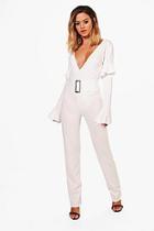 Boohoo Petite Keira Buckle Detail High Waist Crepe Trouser