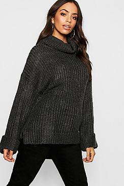 Boohoo Rib Knit Wide Cuff Roll Neck Jumper