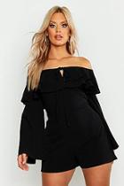 Boohoo Plus Off Shoulder Ruffle Flare Sleeve Playsuit