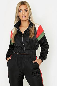 Boohoo Plus Stripe Shell Zip Detail Tracksuit Top