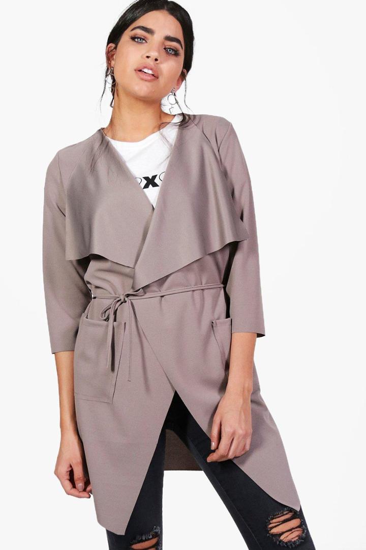 Boohoo Eloise Belted Duster Grey