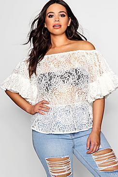 Boohoo Plus Off The Shoulder Wide Sleeve Top