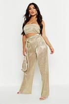 Boohoo Metallic Pleated Trouser & Bandeau Co-ord