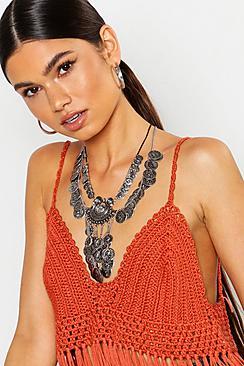 Boohoo Premium Boho Coin Statement Necklace