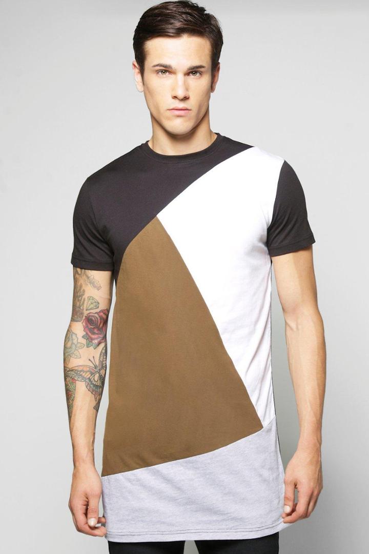 Boohoo Longline Spliced T Shirt Olive