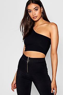 Boohoo One Shoulder Rib Knit Top