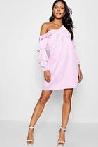 Boohoo Fay Pleat Front Asymmetric Neckline Shirt Dress