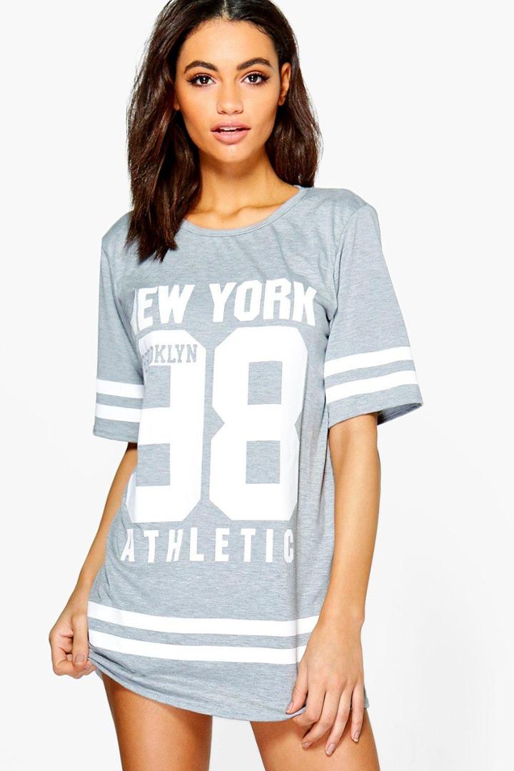 Boohoo Alice New York Stripe Dress Grey