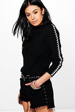 Boohoo Katherine Lace Up Knit Jumper