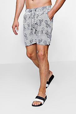 Boohoo Pineapple Stripe Print Swim Short