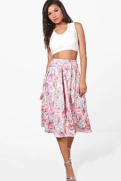 Boohoo Gia Tonal Summer Floral Box Pleat Skater Skirt