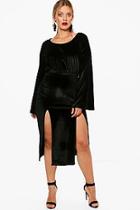 Boohoo Plus Melissa Long Sleeve Velvet Midi Dress