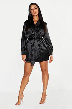 Boohoo Satin Button Detail Wrap Mini Dress