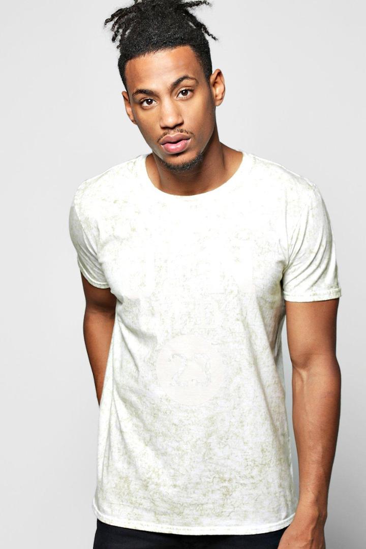 Boohoo Acid Wash T-shirt With College Print Olive