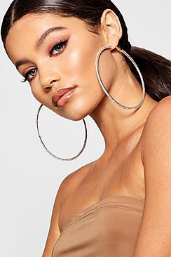 Boohoo Olivia Oversized Diamante Statement Hoops