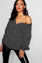 Boohoo Stripe Ruched Sleeve Tie Front Shirt