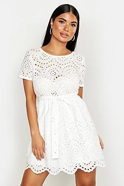 Boohoo Petite Broderie Anglaise Skater Dress