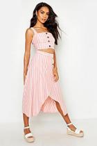 Boohoo Linen Stripe Button Skirt Co-ord