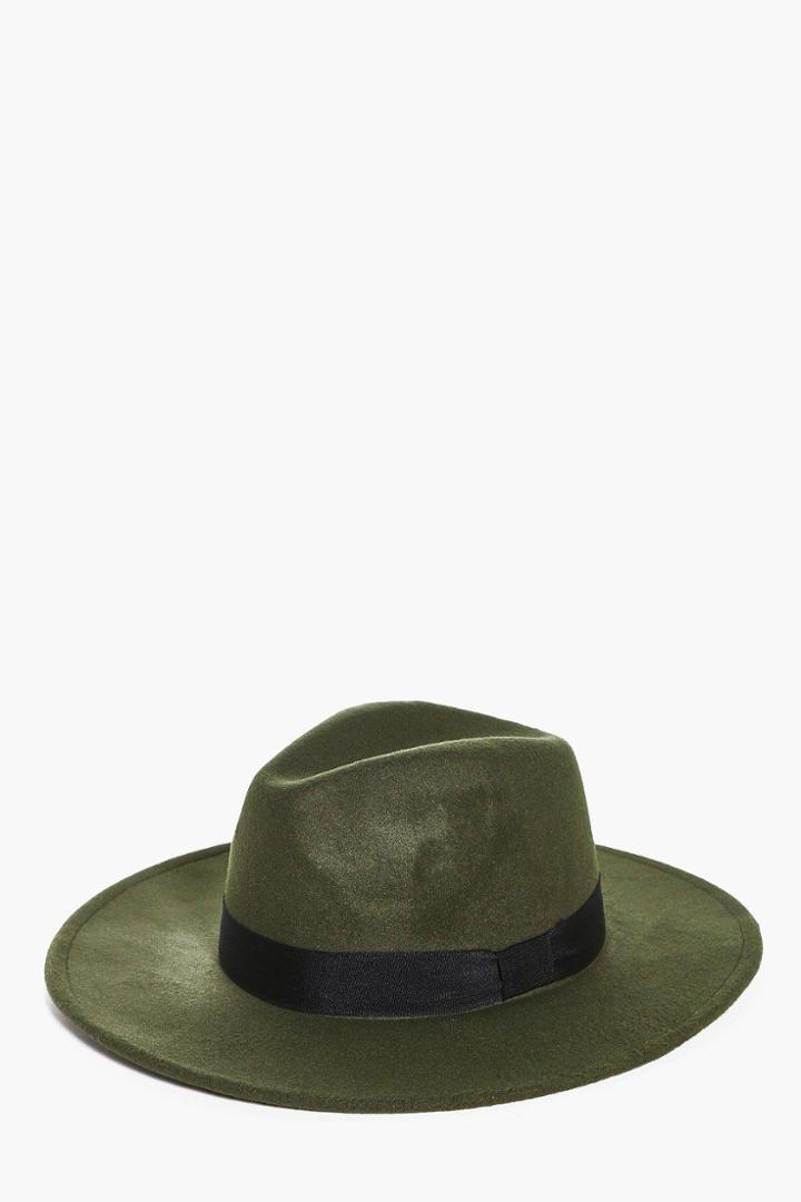 Boohoo Wool Look Fedora Khaki